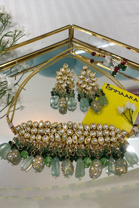 Shop Ishhaara Gold Plated Stones Kundan Drop Choker Set at Aza Fashions Shop_Ishhaara_Gold Plated Stones Kundan Drop Choker Set _at_Aza_Fashions