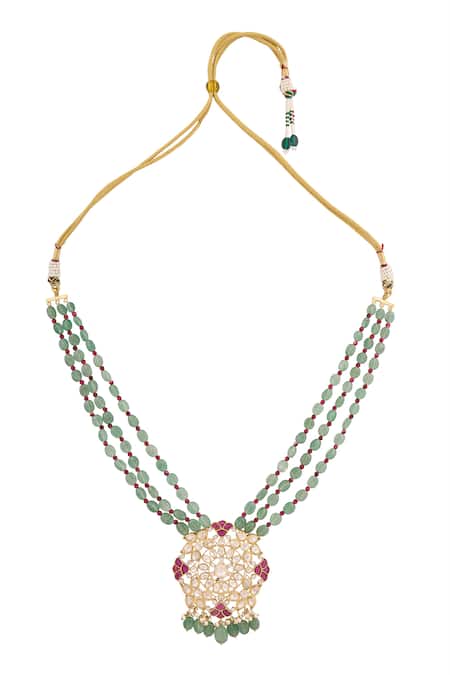 Ivorine Ruby Embellished Pendant Layered Necklace 