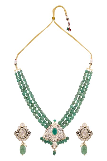 Ivorine Polki Embellished Pendant Necklace Set 