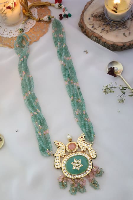 Shop Paisley Pop Gold Plated Stone And Beads Kundan Long Necklace at Aza Fashions Shop_Paisley Pop_Gold Plated Stone And Beads Kundan Long Necklace _at_Aza_Fashions