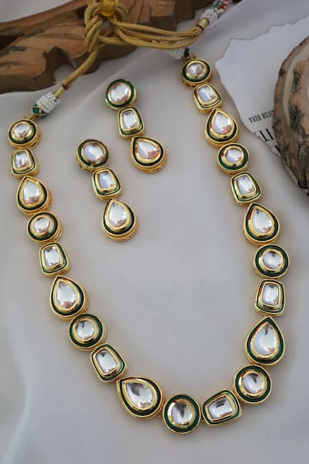 Shop Paisley Pop Gold Plated Kundan Necklace Jewellery Set at Aza Fashions Shop_Paisley Pop_Gold Plated Kundan Necklace Jewellery Set _at_Aza_Fashions