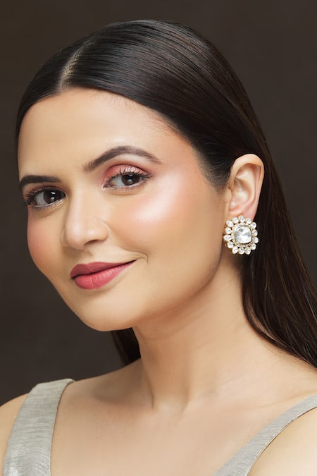 Ivorine Gold Plated Embroidery Geometric Shaped Studs 