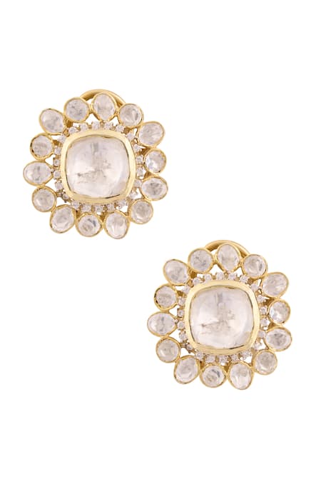 Shop Ivorine Gold Plated Embroidery Geometric Shaped Studs at Aza Fashions Shop_Ivorine_Gold Plated Embroidery Geometric Shaped Studs _at_Aza_Fashions