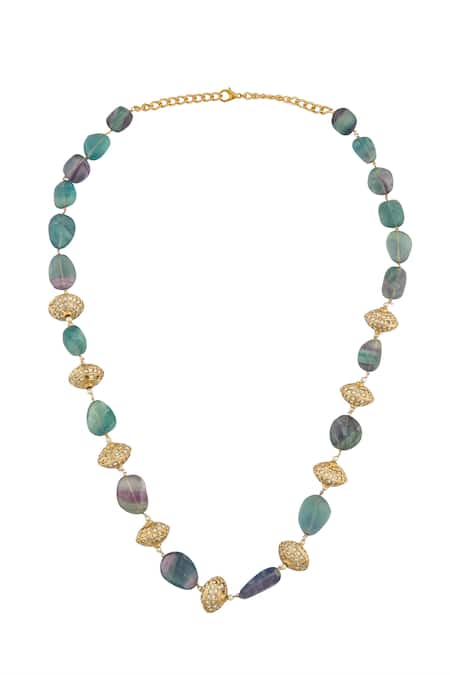 Green beaded necklace, Designer gemstone necklace at ₹3950 | Azilaa