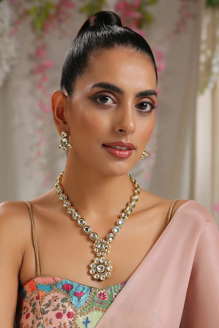 Paisley Pop Gold Plated Kundan And Beads Necklace Jewellery Set 