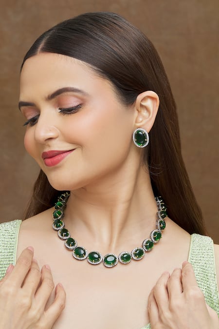 Ruby & Green Stones Necklace - South India Jewels