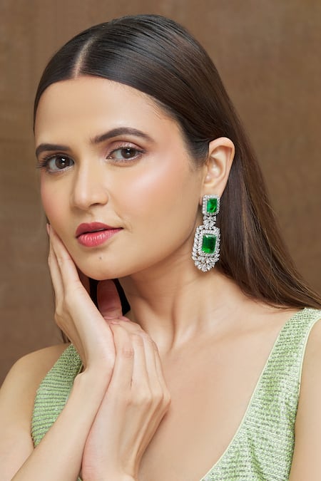 Gold Plated Beaded Green Earring Jewellery Regular Sale Price – Saraf RS  Jewellery
