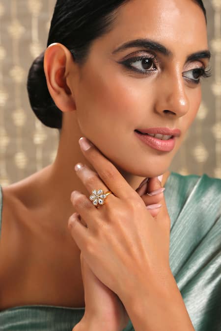 Buy Paisley Pop Gold Plated Polki Floral Ring at Aza Fashions Buy_Paisley Pop_Gold Plated Polki Floral Ring_at_Aza_Fashions