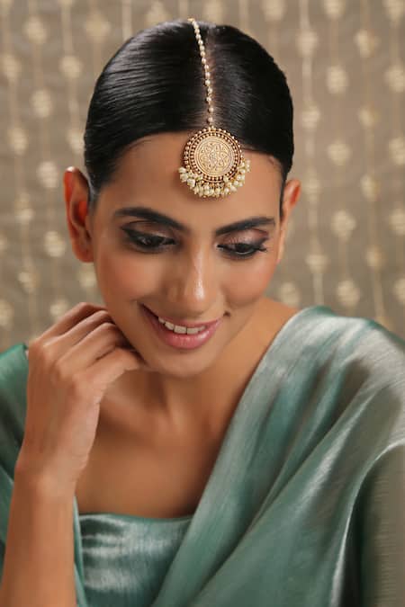 Paisley Pop Gold Plated Pearl Temple Work Maangtikka 