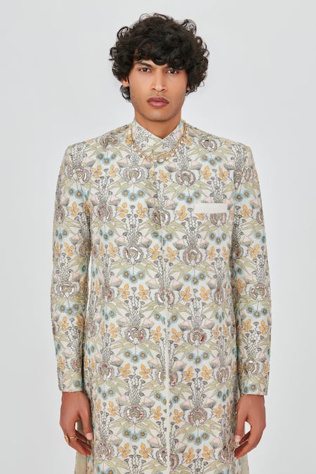 Buy Aisha Rao Beige Silk, Chanderi Embroidery Parviz Raw Sherwani Set Online at Aza Fashions Buy_Aisha Rao_Beige Silk, Chanderi Embroidery Parviz Raw Sherwani Set _Online_at_Aza_Fashions
