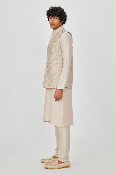 Buy Aisha Rao Beige Silk Embroidery, Applique Floral Bundi And Kurta Set Online at Aza Fashions Buy_Aisha Rao_Beige Silk Embroidery, Applique Floral Bundi And Kurta Set _Online_at_Aza_Fashions