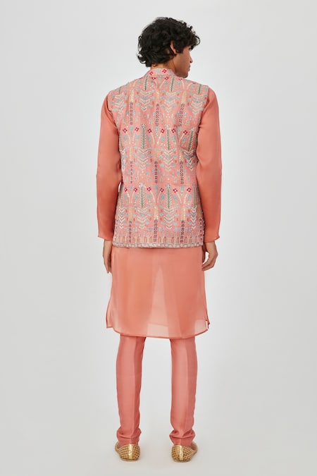 Aisha Rao Coral Applique Bundi & Kurta Set 
