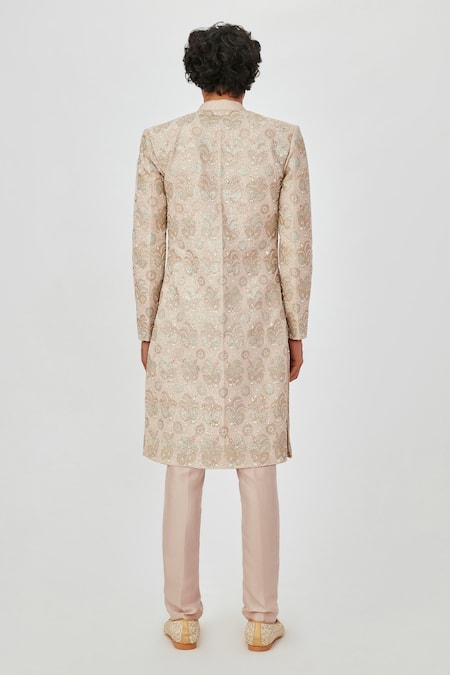 Shop Aisha Rao Ivory Silk, Organza Embroidery Zohar Raw Sherwani Set at Aza Fashions Shop_Aisha Rao_Ivory Silk, Organza Embroidery Zohar Raw Sherwani Set _at_Aza_Fashions