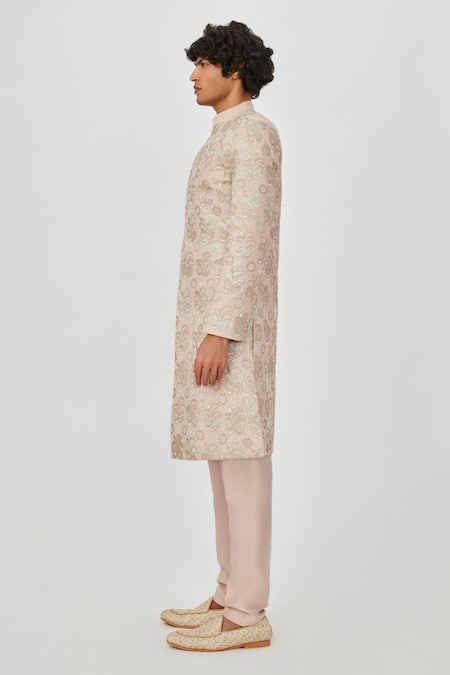 Shop Aisha Rao Ivory Silk, Organza Embroidery Zohar Raw Sherwani Set Online at Aza Fashions Shop_Aisha Rao_Ivory Silk, Organza Embroidery Zohar Raw Sherwani Set _Online_at_Aza_Fashions