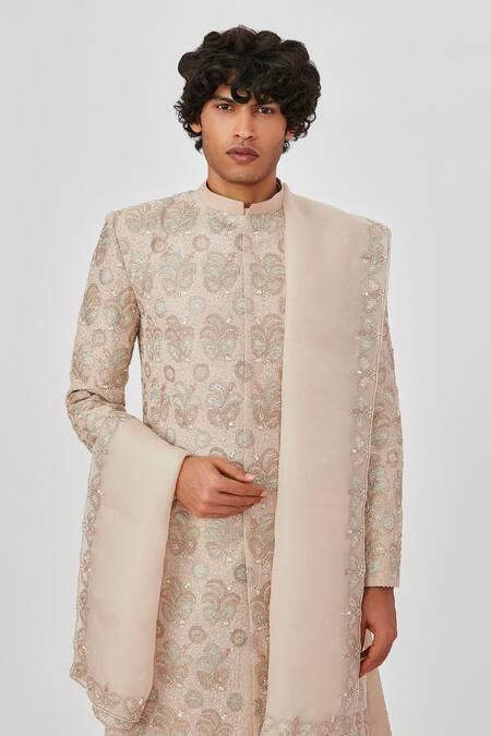 Aisha Rao Ivory Silk, Organza Embroidery Zohar Raw Sherwani Set at Aza Fashions Aisha Rao_Ivory Silk, Organza Embroidery Zohar Raw Sherwani Set _at_Aza_Fashions