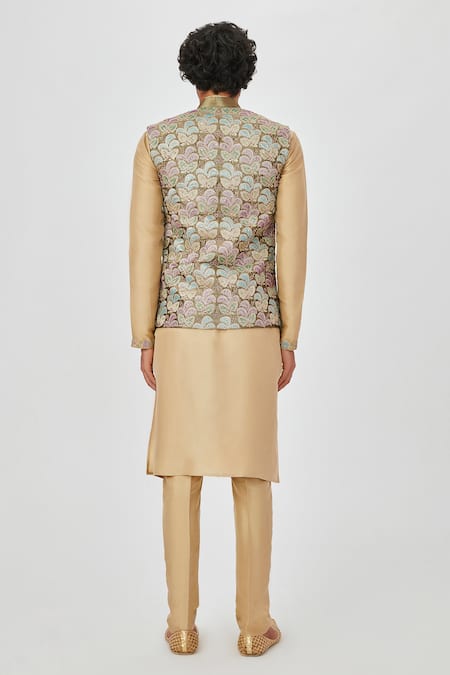 Shop Aisha Rao Brown Tissue, Silk Applique, Embroidery Bundi And Kurta Set at Aza Fashions Shop_Aisha Rao_Brown Tissue, Silk Applique, Embroidery Bundi And Kurta Set _at_Aza_Fashions