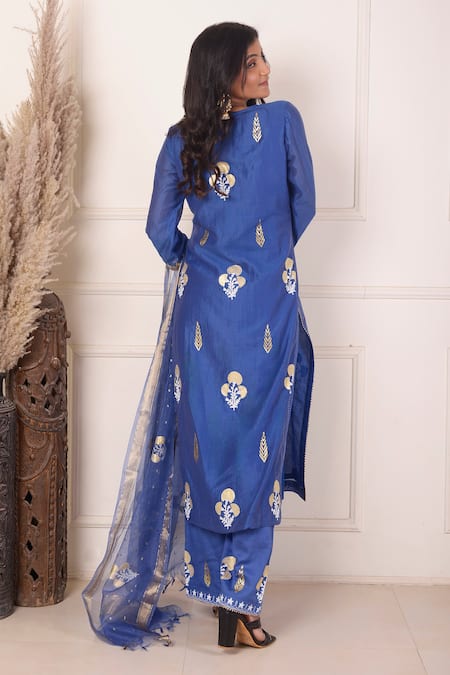 Abbaran Chanderi Foil Block Print Kurta Palazzo Set 