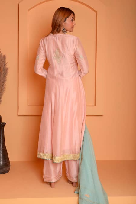 Abbaran Dori Placed Embroidered Pattern Anarkali Palazzo Set 
