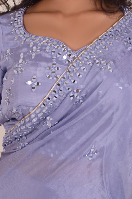 Buy_Abbaran_Blue Chiffon Mirrors Asymmetric Work Saree With Blouse_Online_at_Aza_Fashions