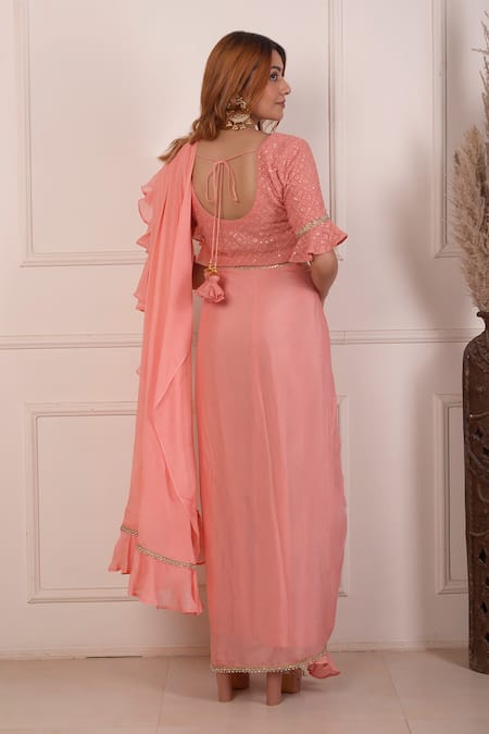 Abbaran Pre-Draped Saree With Blouse 