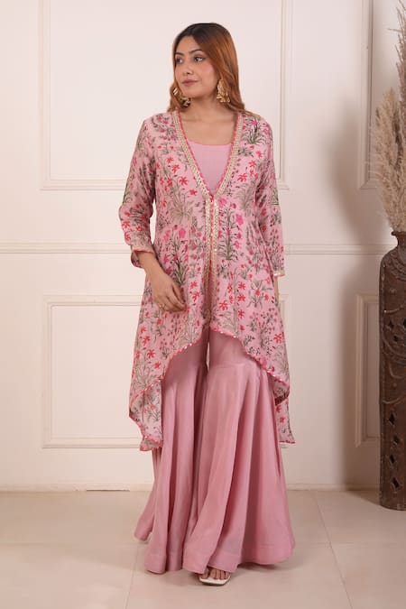 Abbaran Asymmetric Printed Jacket & Gharara Set 