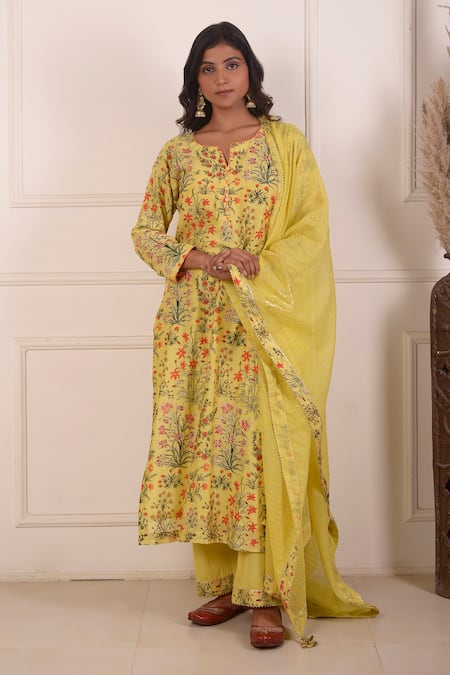 Abbaran Floral Print Straight Kurta Palazzo Set 