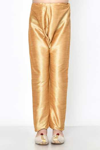 Buy_Banana Bee_Cream Kurta Jacquard Silk Woven Quilted With Pant _Online_at_Aza_Fashions