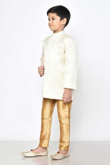 Buy_Banana Bee_Cream Kurta Jacquard Silk Woven Quilted With Pant 