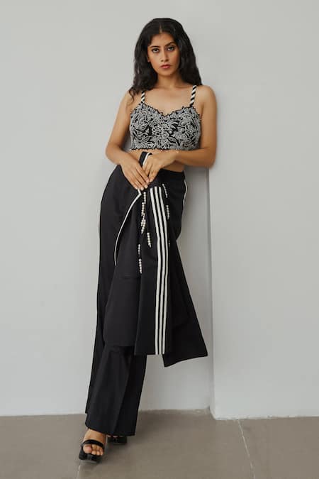 Buy Wabi Sabi By Anshum-Ritesh Black Cotton, Silk Embroidery, Pearls Linear Lilies Pattern Jacket Pant Set Online at Aza Fashions Buy_Wabi Sabi By Anshum-Ritesh_Black Cotton, Silk Embroidery, Pearls Linear Lilies Pattern Jacket Pant Set _Online_at_Aza_Fashions