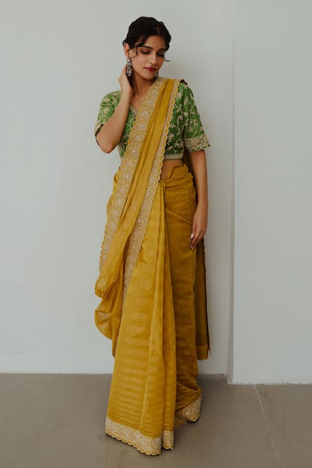 WABI SABI BY ANSHUM-RITESH Genda Hand Embroidered Saree With Blouse 