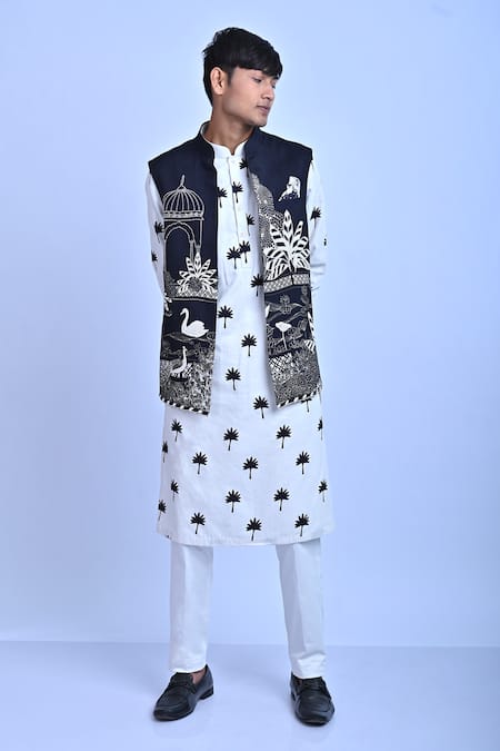 Mirkashi Mughal Garden Embroidered Bundi Kurta Set 