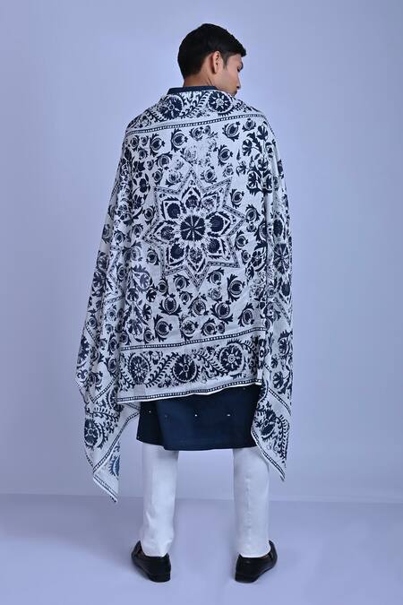 Shop Mirkashi Blue Cotton Satin, Chanderi Embroidery, Mirrors Work Kurta Set With Dupatta at Aza Fashions Shop_Mirkashi_Blue Cotton Satin, Chanderi Embroidery, Mirrors Work Kurta Set With Dupatta_at_Aza_Fashions