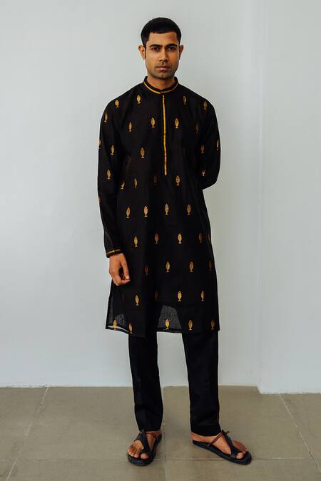 Wabi Sabi By Anshum-Ritesh Black Chanderi Embroidery Anchovy Woven Kurta Set