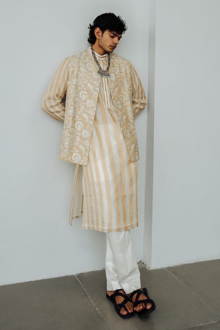 Wabi Sabi By Anshum-Ritesh Gold Chanderi Embroidery Kurta Set