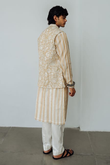 Shop Wabi Sabi By Anshum-Ritesh Gold Chanderi Embroidery Kurta Set at Aza Fashions Shop_Wabi Sabi By Anshum-Ritesh_Gold Chanderi Embroidery Kurta Set _at_Aza_Fashions