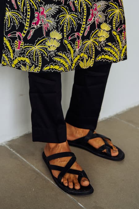 Shop Wabi Sabi By Anshum-Ritesh Black Chanderi Embroidery Tropical Trail Kurta And Pant Set Online at Aza Fashions Shop_Wabi Sabi By Anshum-Ritesh_Black Chanderi Embroidery Tropical Trail Kurta And Pant Set _Online_at_Aza_Fashions