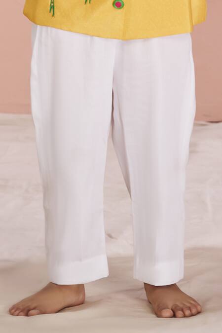 Buy Vivedkids Yellow Crepe, Cotton Embroidery Parrot Applique Bandhgala And Pant Set Online at Aza Fashions Buy_Vivedkids_Yellow Crepe, Cotton Embroidery Parrot Applique Bandhgala And Pant Set _Online_at_Aza_Fashions