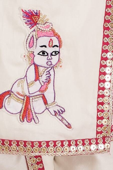 Vivedkids White Linen Embroidery Krishna Kurta And Dhoti Pant Set at Aza Fashions Vivedkids_White Linen Embroidery Krishna Kurta And Dhoti Pant Set _at_Aza_Fashions