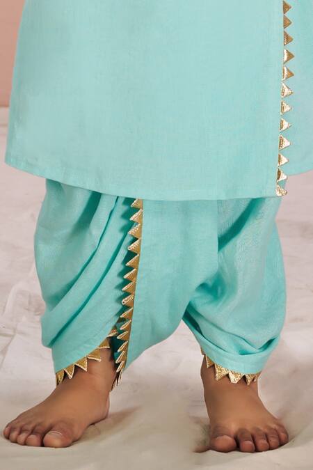 Vivedkids Blue Linen Embroidery, Gota Patti Krishna Kurta And Dhoti Pant Set Online at Aza Fashions Vivedkids_Blue Linen Embroidery, Gota Patti Krishna Kurta And Dhoti Pant Set _Online_at_Aza_Fashions