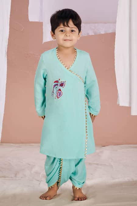 Buy Vivedkids Blue Linen Embroidery, Gota Patti Krishna Kurta And Dhoti Pant Set Online at Aza Fashions Buy_Vivedkids_Blue Linen Embroidery, Gota Patti Krishna Kurta And Dhoti Pant Set _Online_at_Aza_Fashions
