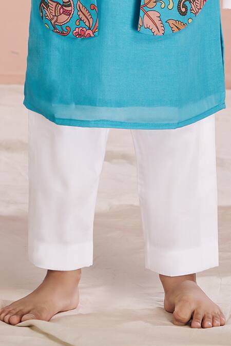 Vivedkids Blue Cotton Embroidery Kalamkari Bundi Pant Set Online at Aza Fashions Vivedkids_Blue Cotton Embroidery Kalamkari Bundi Pant Set _Online_at_Aza_Fashions