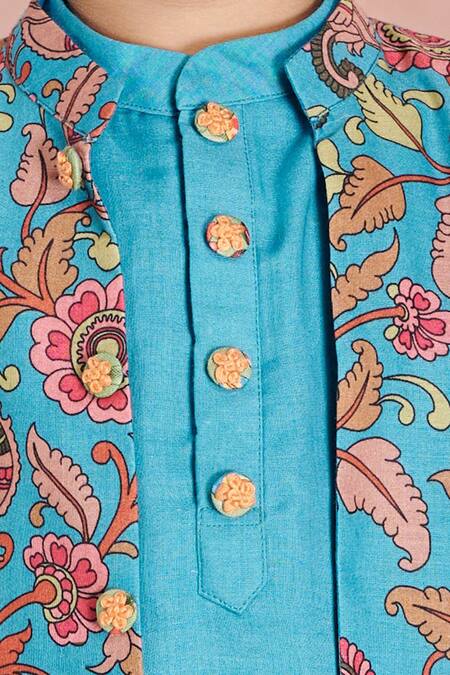 Vivedkids Blue Cotton Embroidery Kalamkari Bundi Pant Set at Aza Fashions Vivedkids_Blue Cotton Embroidery Kalamkari Bundi Pant Set _at_Aza_Fashions