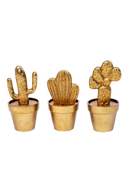 Shop Logam Gold Mild Steel Wired Work Metallic Cactus Table Top Accessory Set at Aza Fashions Shop_Logam_Gold Mild Steel Wired Work Metallic Cactus Table Top Accessory Set_at_Aza_Fashions