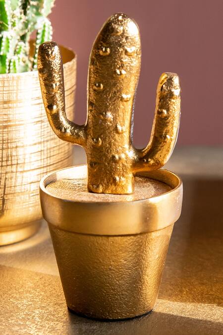 Shop Logam Gold Mild Steel Wired Work Metallic Cactus Table Top Accessory Set Online at Aza Fashions Shop_Logam_Gold Mild Steel Wired Work Metallic Cactus Table Top Accessory Set_Online_at_Aza_Fashions