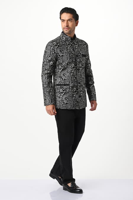 Buy Taroob Black Silk, Wool Embroidery Paisley Bandhgala Buy_Taroob_Black Silk, Wool Embroidery Paisley Bandhgala