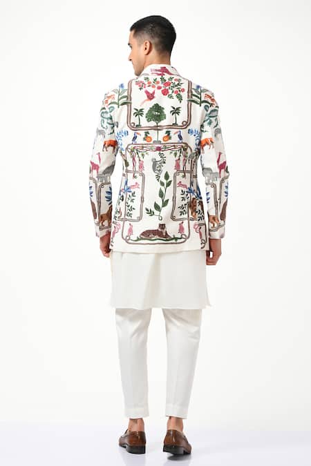 Taroob Silk Tropical Kalamkari Embroidered Bandhgala 