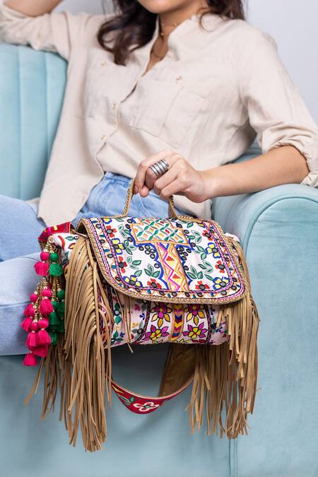SG Collection By Sonia Gulrajani Multi Color Embroidered The Artists Messenger Bag Online at Aza Fashions SG Collection By Sonia Gulrajani_Multi Color Embroidered The Artists Messenger Bag_Online_at_Aza_Fashions
