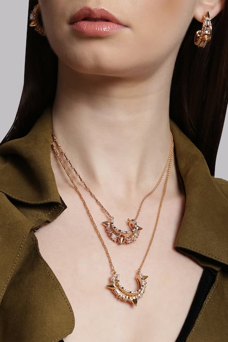 Outhouse Crystal Crescent Pendant Necklace - Single Pc 