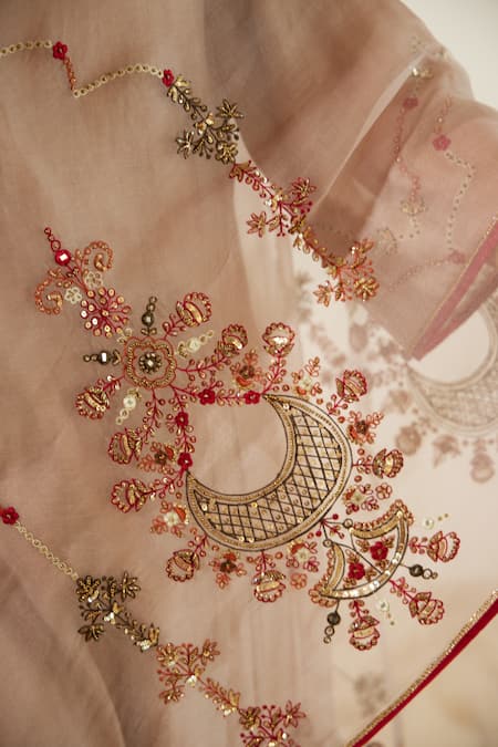 Buy_Sarang Kaur_Grey Organza, Silk Embroidery Vrinda Hand Dupatta _Online_at_Aza_Fashions