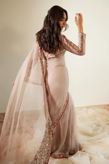 Sarang Kaur Gulaal Embroidered Bordered Saree With Unstitched Blouse Piece 